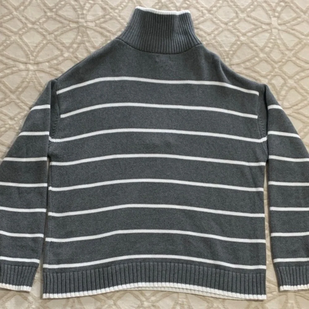 United Colors Of Benetton Men's Charcoal Gray & White Striped Half-Zip Sweater